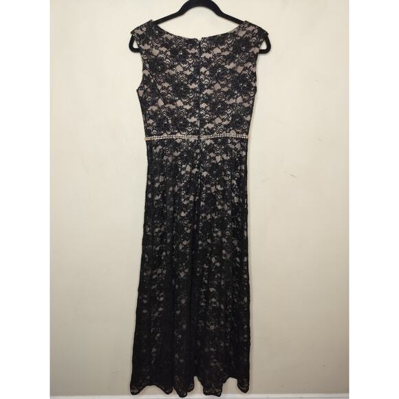 Alex Evenings Floral Lace Shimmer Gown Maxi Rhinestone Waist - Picture 9 of 13
